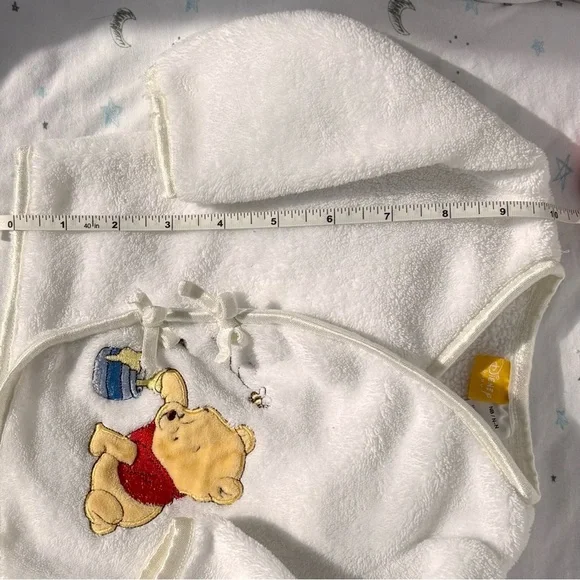 ⭒ NB Winnie the Pooh Disney Baby White Button Up Long Sleeve Fleece Bows Patch ⭒ - Picture 8 of 10